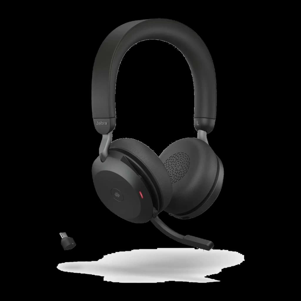 Jabra Evolve2 55 UC Stereo noir, vue inférieure: casque avec micro et commandes