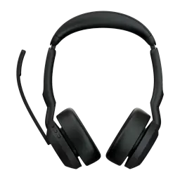 Jabra Evolve2 55 UC Stereo noir, vue de face: casque avec arceau et coussinets