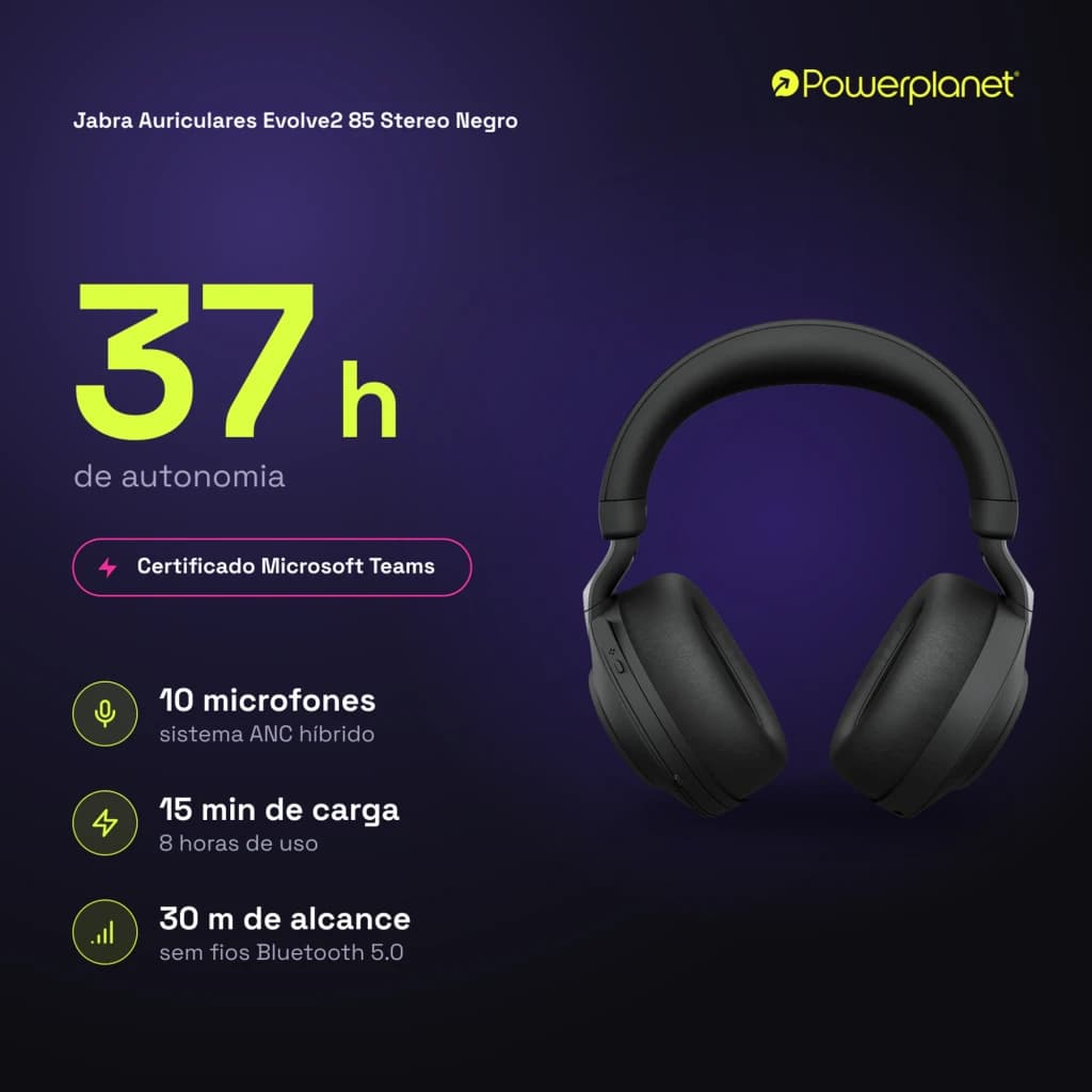 Jabra Auriculares Evolve2 85 Stereo Negro - características
