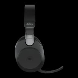 Jabra Evolve2 85 Stereo preto, vista inferior: base com boom e conector
