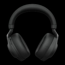 Jabra Evolve2 85 Stereo preto, vista frontal: fones over-ear com fita e almofadas