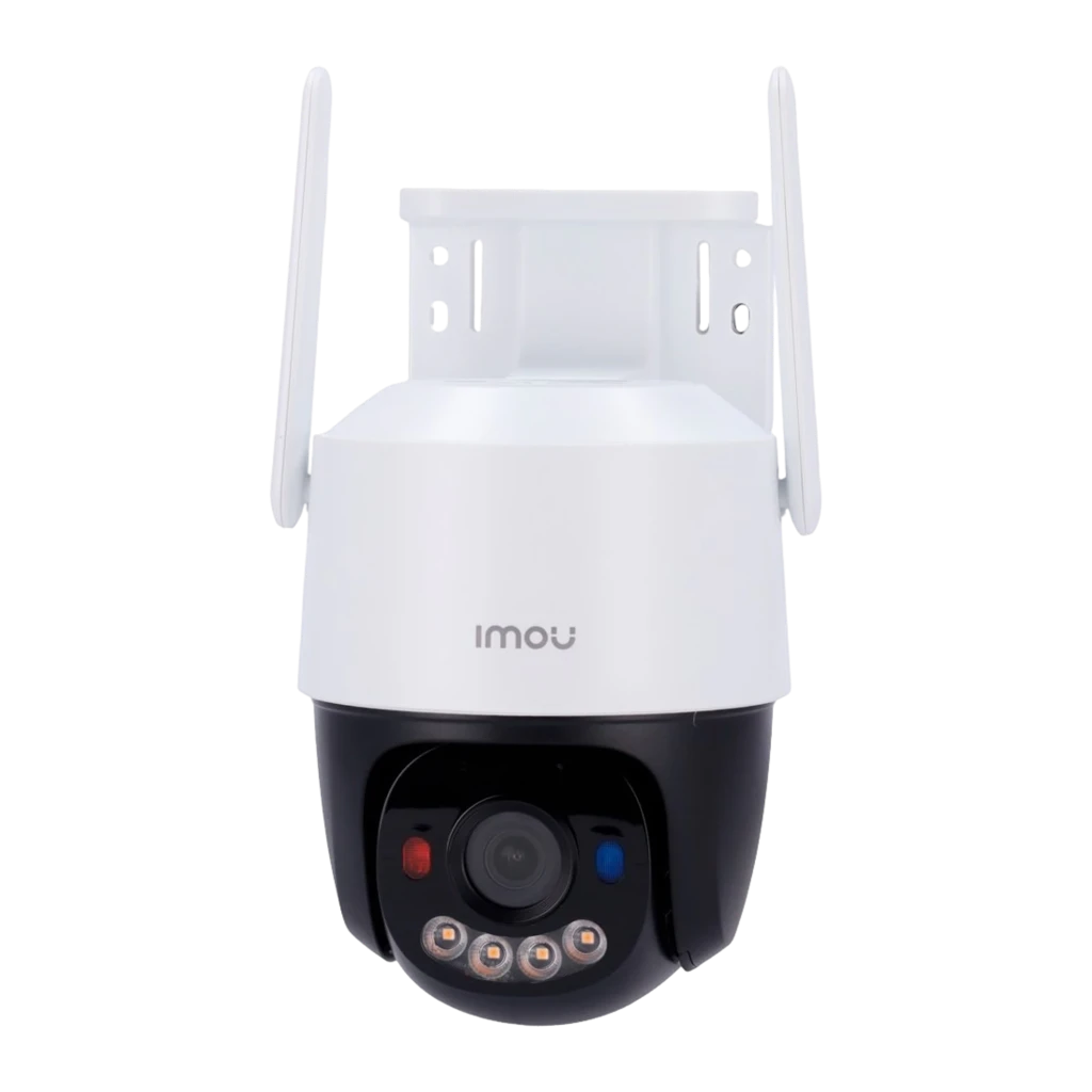 Imou Cruiser SC 4G 3MP 512GB Blanc, vue latérale en angle: LEDs blancs allumés et voyants rouge et bleu actifs - Ítem1