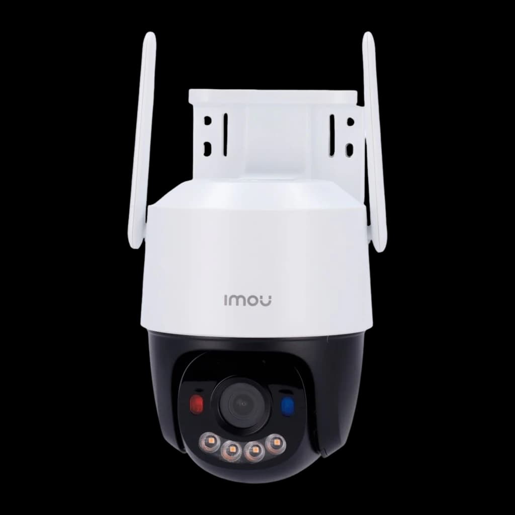 Imou Cruiser SC 4G 3MP 512GB Blanco, vista frontal: módulo de cámaras, LEDs infrarrojos y luces roja y azul visibles
