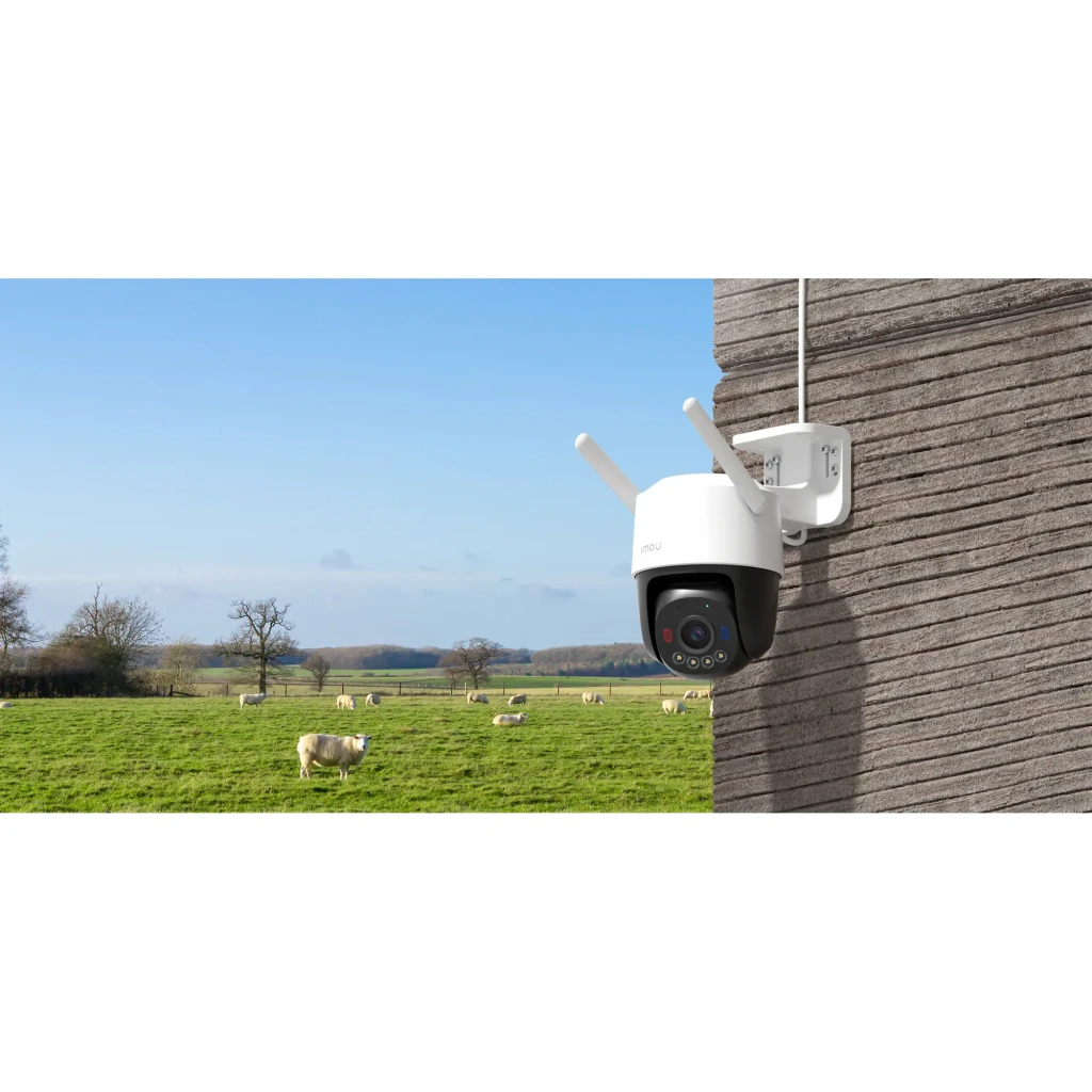 Imou Cruiser SC 4G 3MP 512GB Blanc, vue latérale en angle: LEDs blancs allumés et voyants rouge et bleu actifs - Ítem3