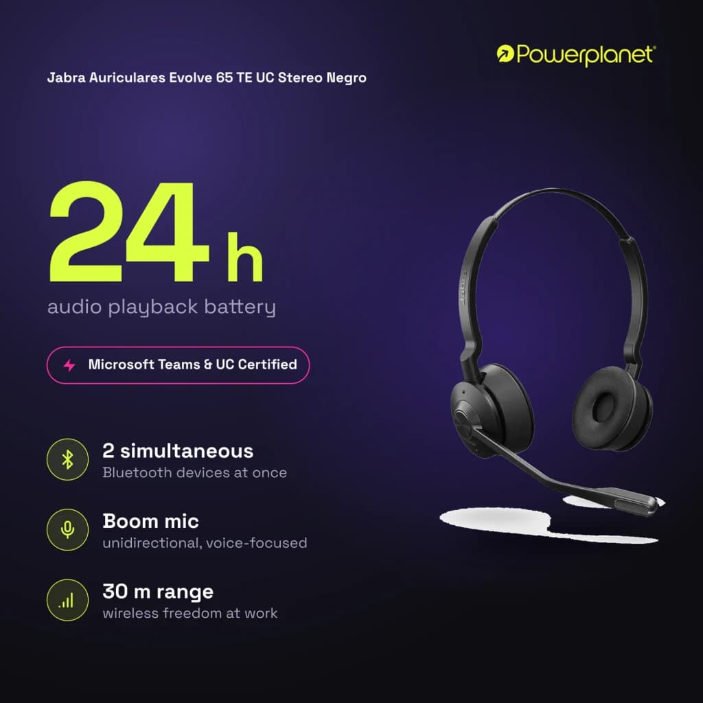 Jabra Auriculares Evolve 65 TE UC Stereo Negro - características