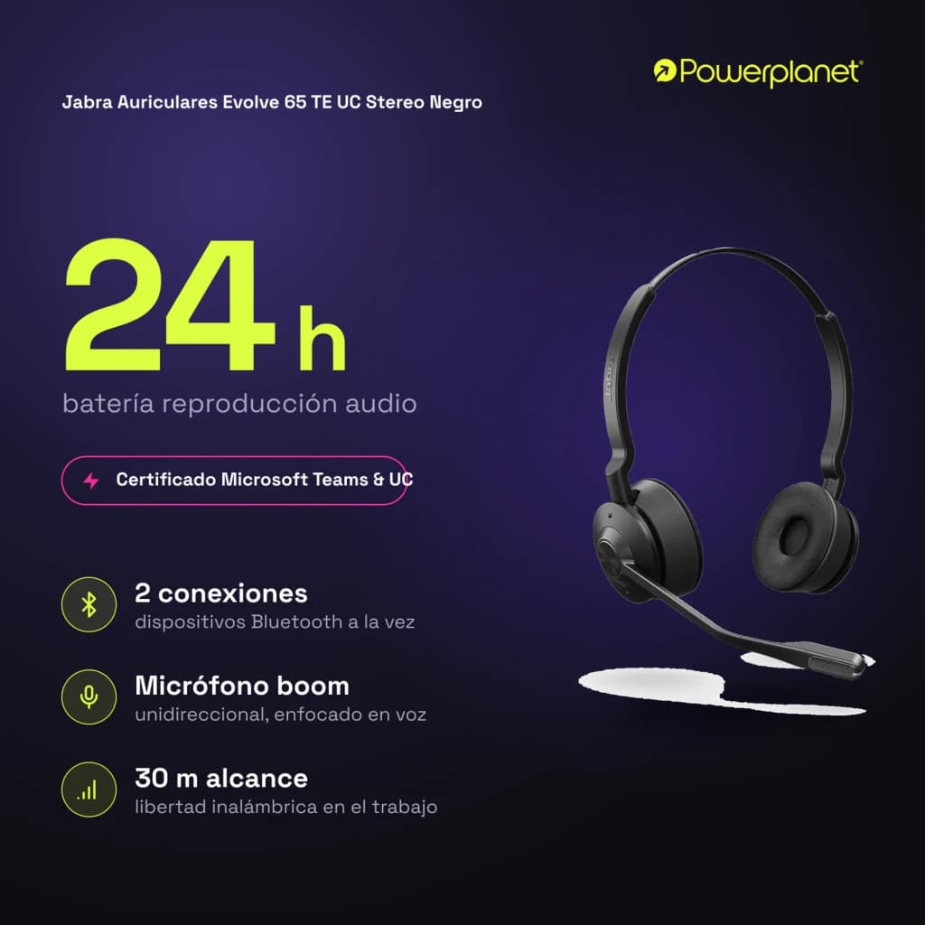 Jabra Auriculares Evolve 65 TE UC Stereo Negro - características