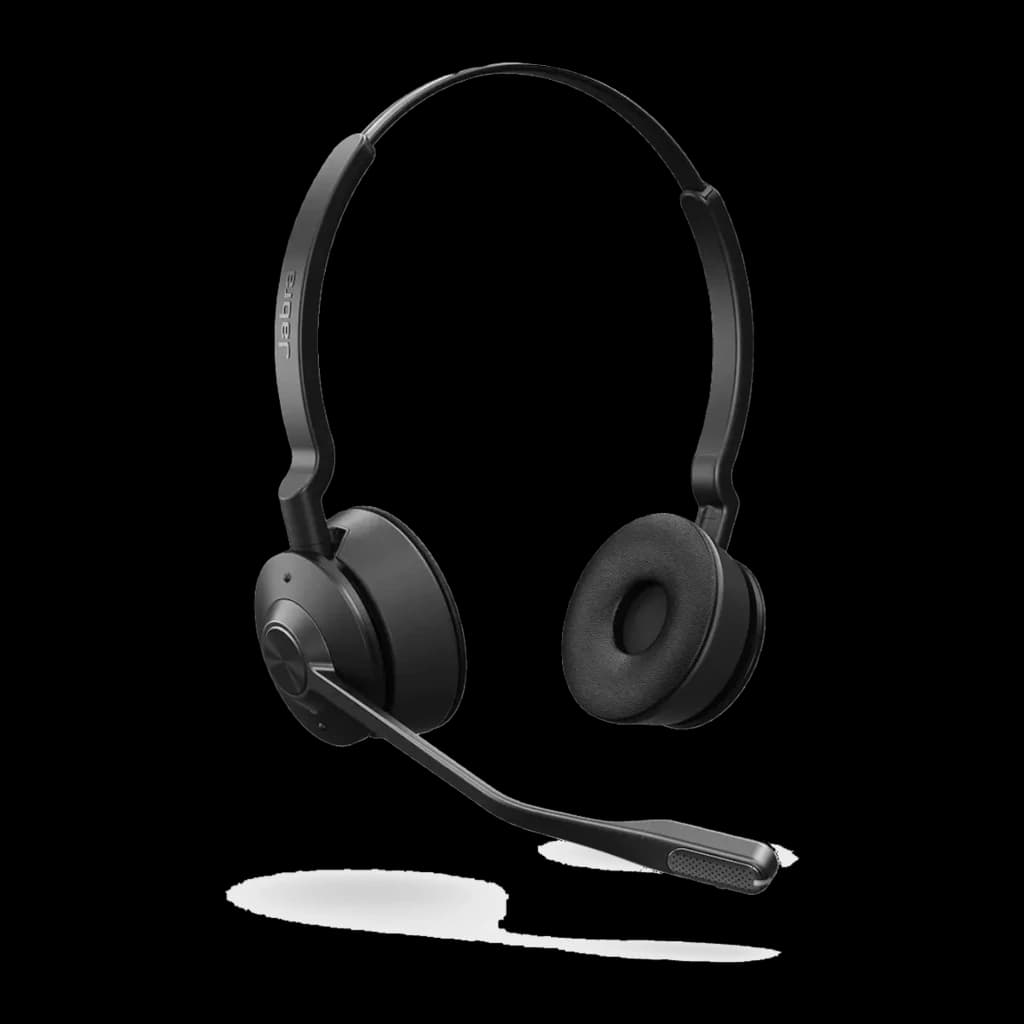 Jabra Evolve 65 TE UC Stereo Negro, vista frontal: auriculares con diadema ajustable, almohadillas de espuma y micrófono