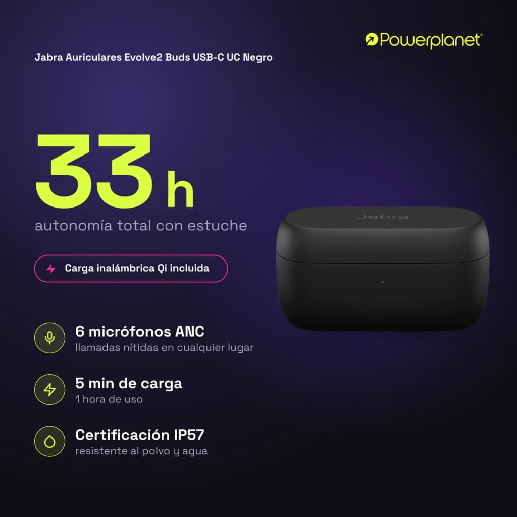 Jabra Auriculares Evolve2 Buds USB-C UC negro - características