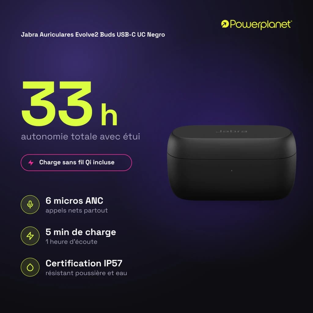 Jabra Auriculares Evolve2 Buds USB-C UC negro - características