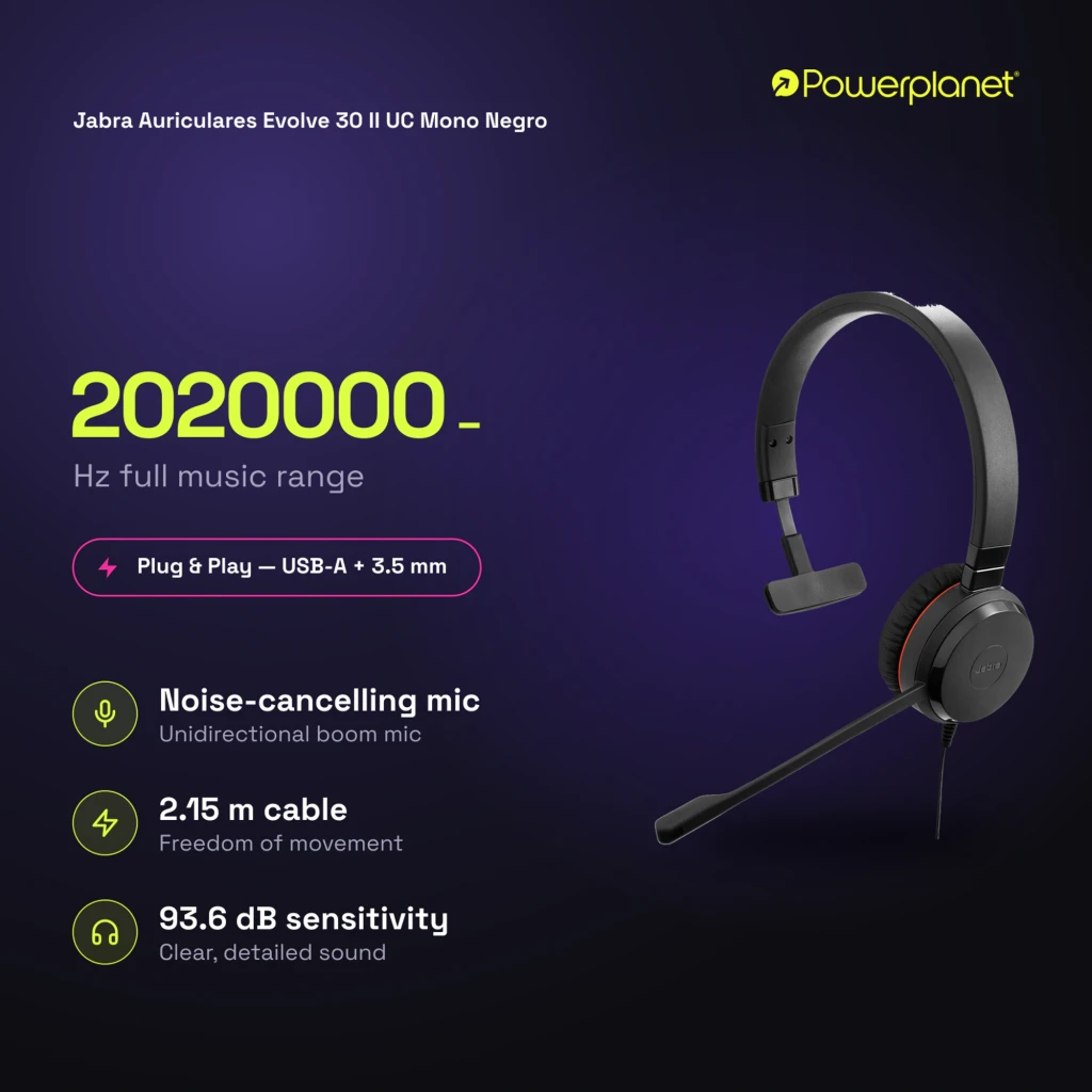 Jabra Evolve 30 II UC Mono negro, contenido del kit: auricular, cables de conexión y controles - Ítem8