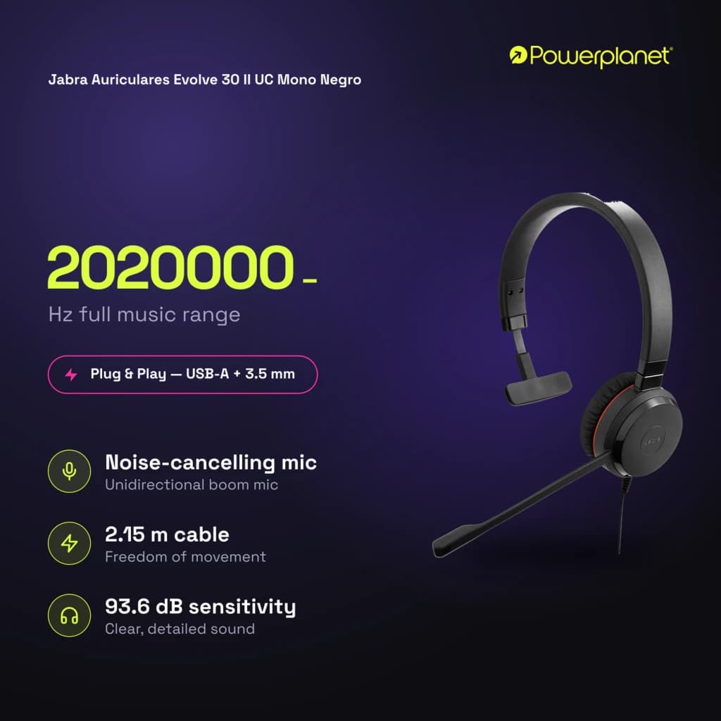 Jabra Auriculares Evolve 30 II UC Mono Negro - caractéristiques