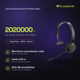 Jabra Auriculares Evolve 30 II UC Mono Negro - caractéristiques