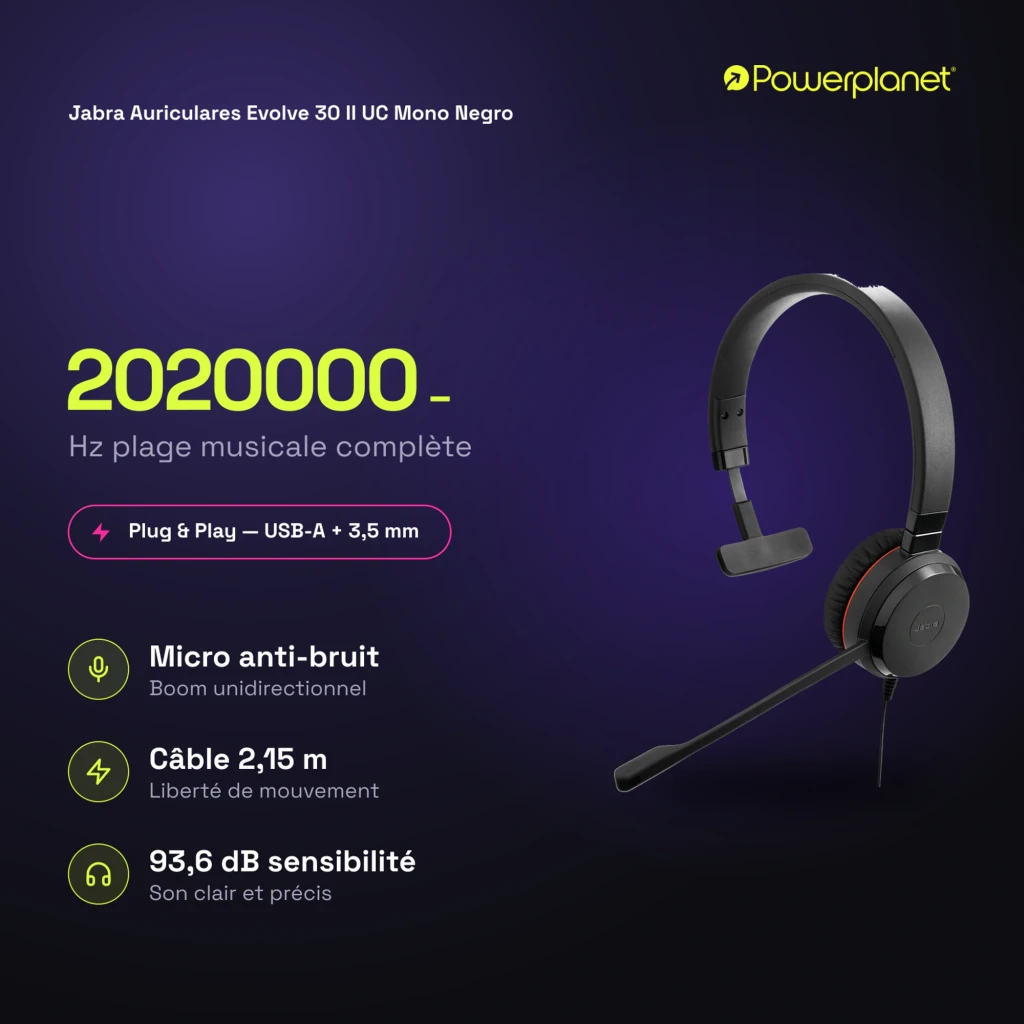 Jabra Evolve 30 II UC Mono negro, contenido del kit: auricular, cables de conexión y controles - Ítem7