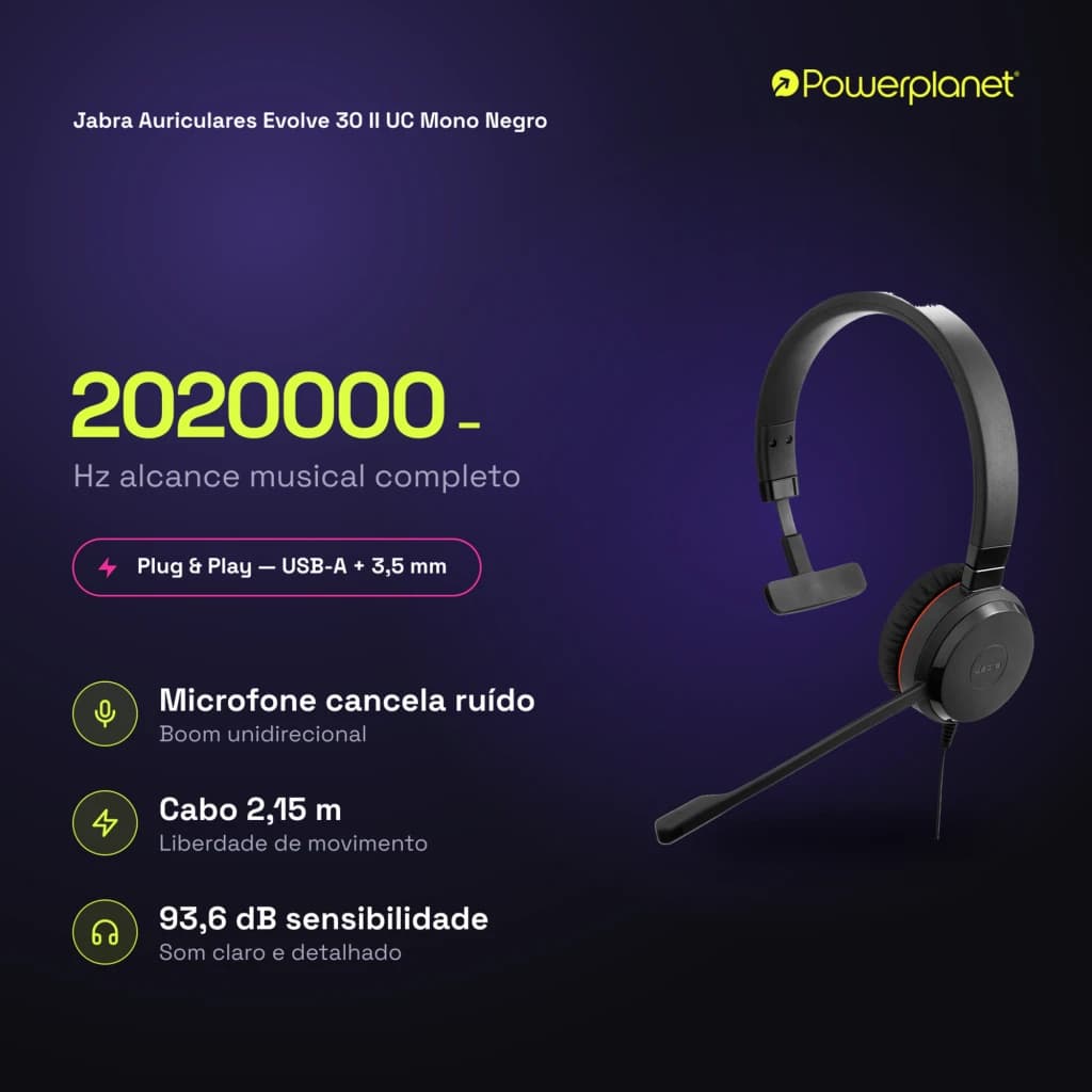 Jabra Auriculares Evolve 30 II UC Mono Negro - caractéristiques