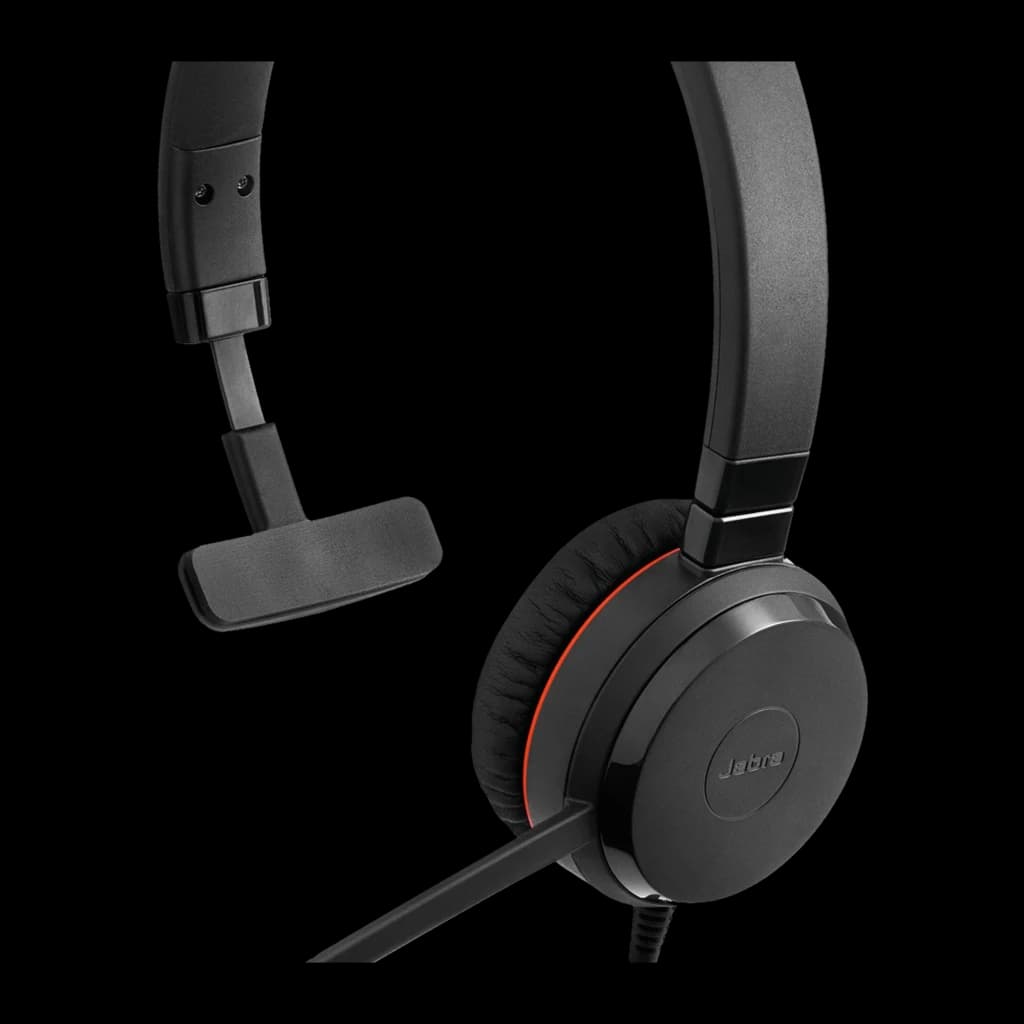 Jabra Evolve 30 II UC Mono noir, vue frontale: casque avec coussinets rembourés et bande de maintien