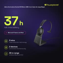 Jabra Auriculares Evolve2 65 Mono USB-A con base de carga noir - caractéristiques