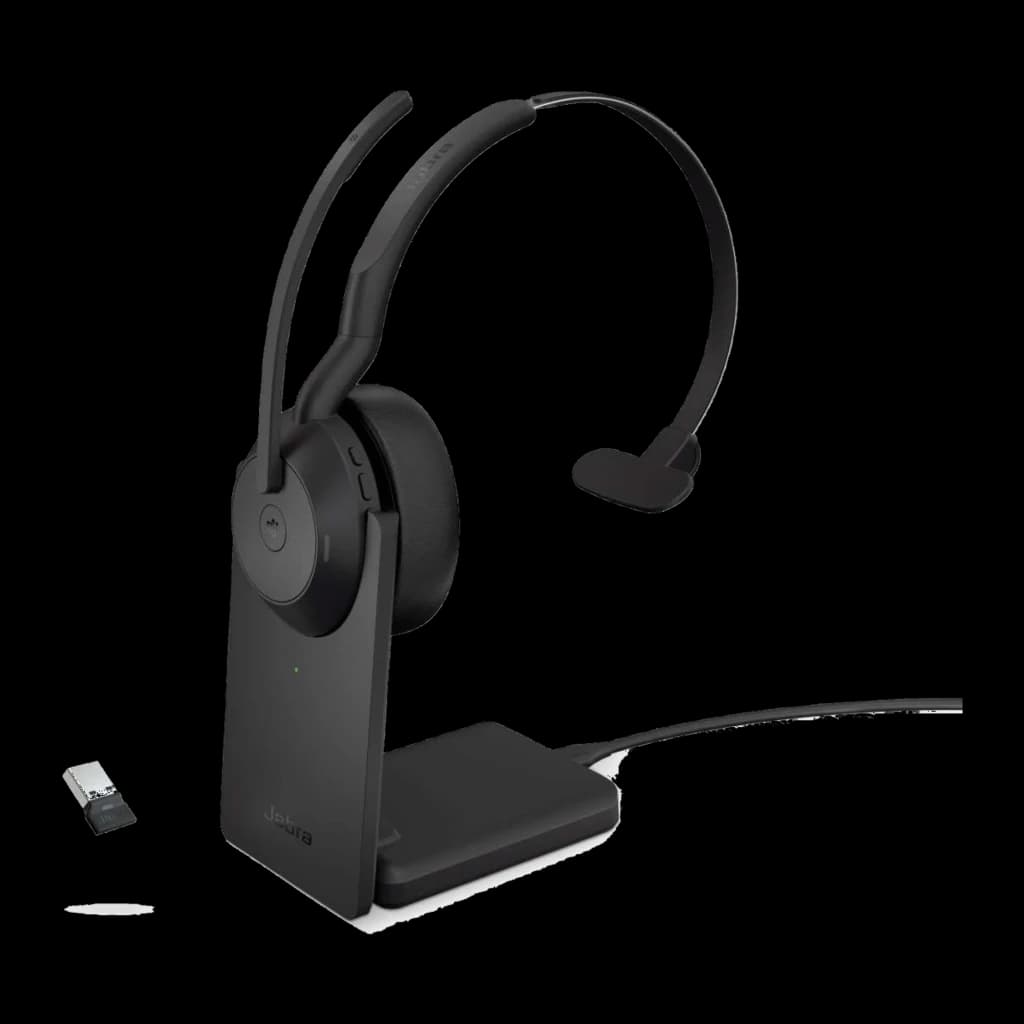 Jabra Evolve2 65 Mono USB-A noir, kit complet: casque, socle de charge et adaptateur USB