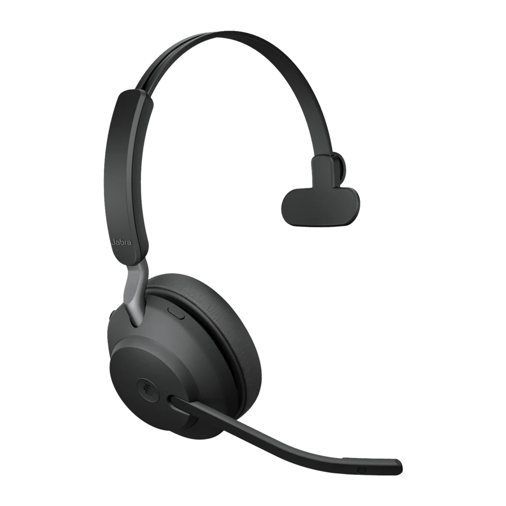 Jabra Evolve2 65 Mono USB-A negro, vista principal: auricular con base de carga y cable USB - Ítem1