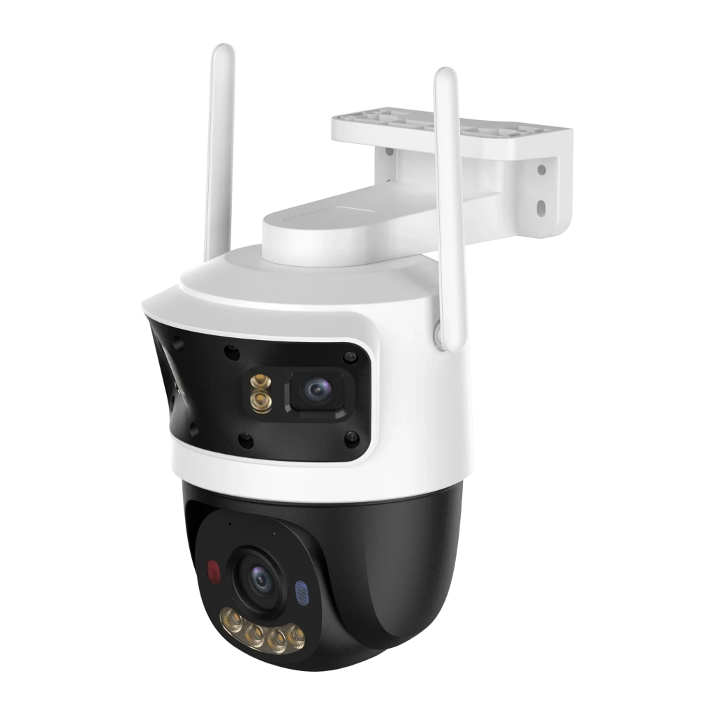 Imou Cruiser Triple 11MP 1TB noir blanc, vue de face: deux modules caméra supérieurs et PTZ inférieur avec LEDs - Ítem1