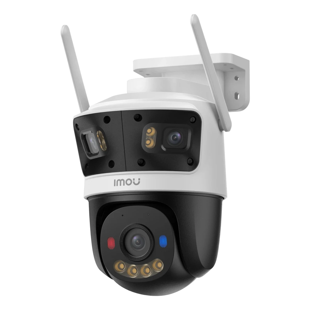 Imou Cruiser Triple 11MP 1TB noir blanc, vue de face: deux modules caméra supérieurs et PTZ inférieur avec LEDs - Ítem2