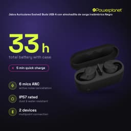 Jabra Auriculares Evolve2 Buds USB-A con almohadilla de carga inalámbrica negro - características