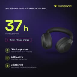 Jabra Auriculares Evolve2 85 UC Stereo con base negro - características