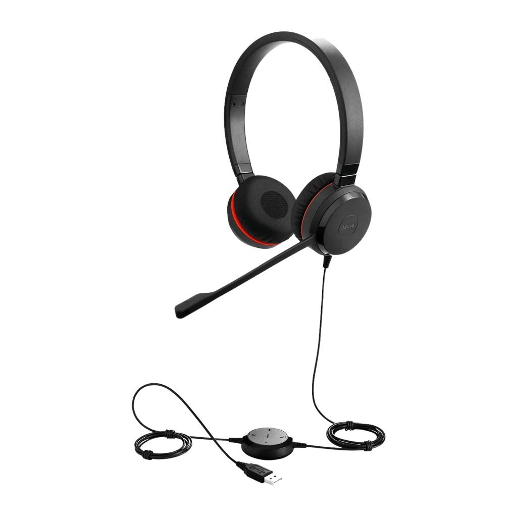 Jabra Evolve 20 SE Stereo noir, kit complet: casque avec câbles et adaptateurs