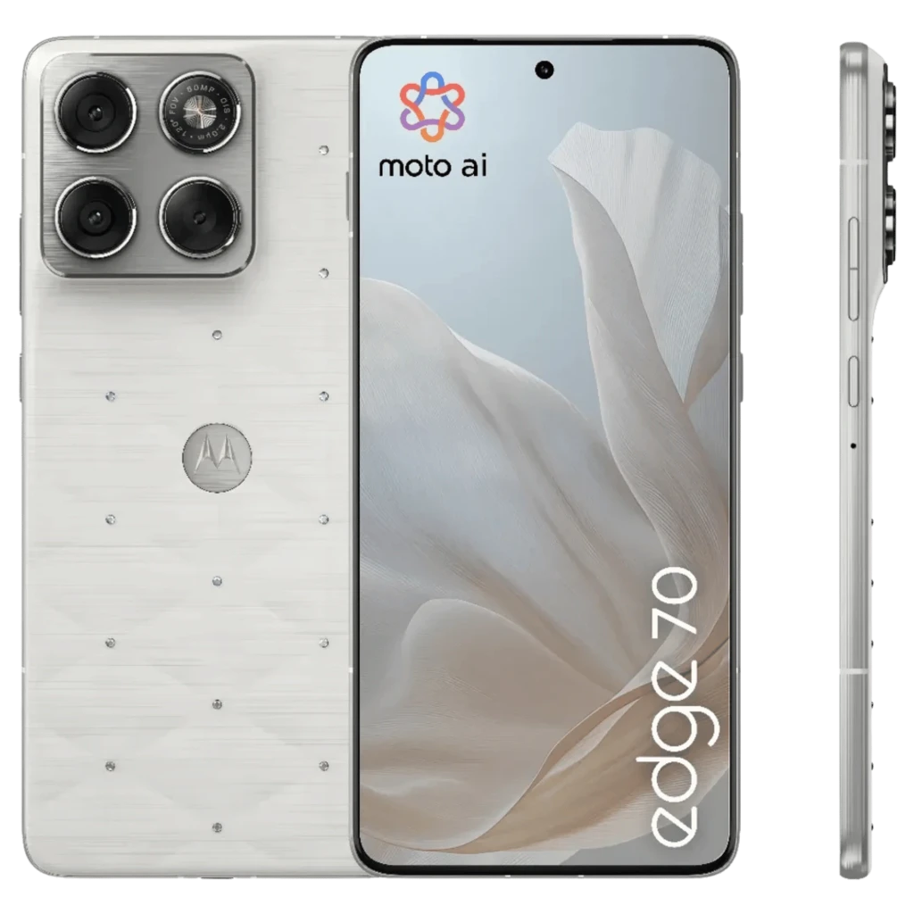 Motorola Edge 70 5G blanc PANTONE Cloud Dancer avec cristaux Swarovski, triple module photo pro, écran bord à bord perforé, 12 Go RAM 512 Go stockage - Ítem6