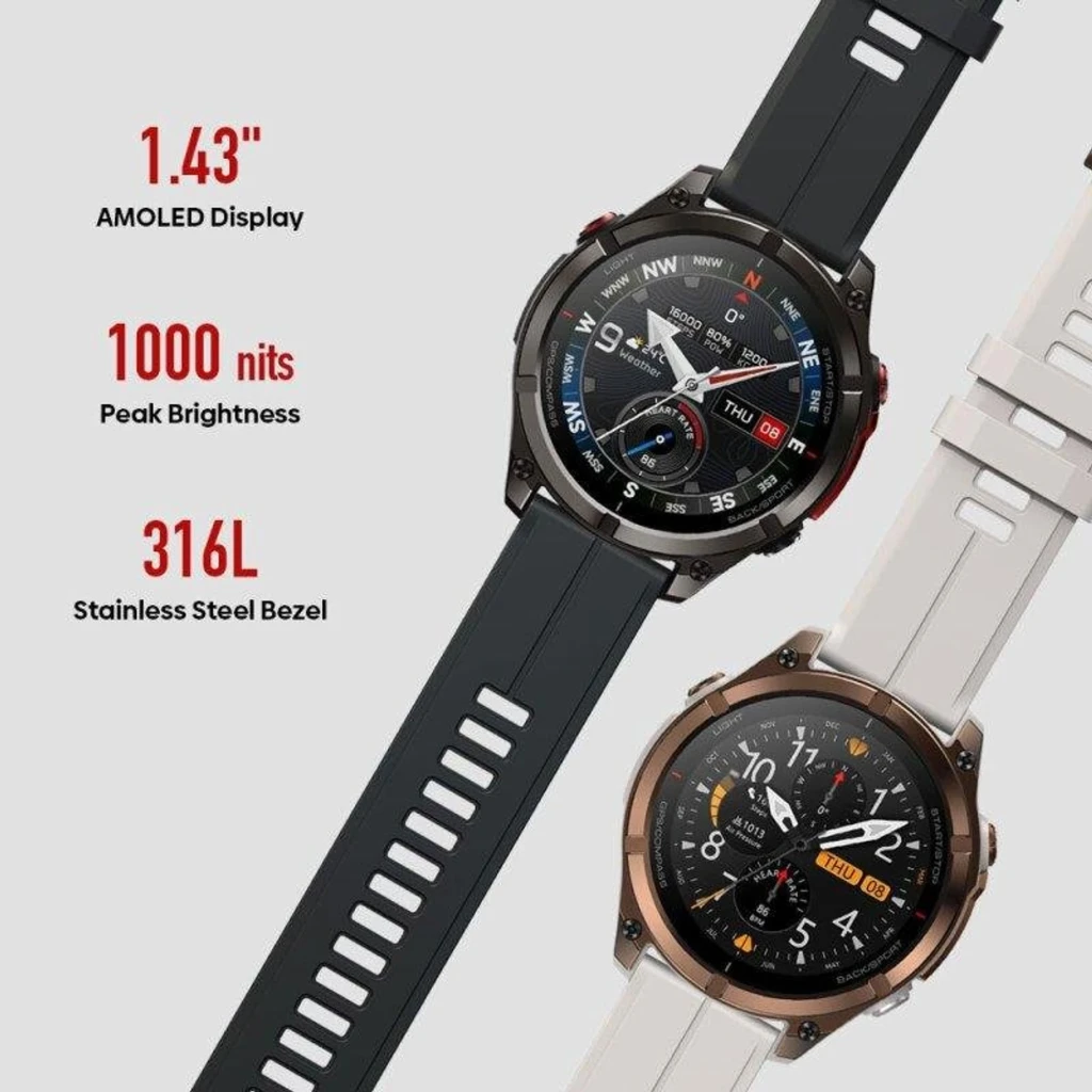Zeblaze Stratos 4 Pro Bronze com caixa robusta, botões vermelhos, pulseira de silicone, tela redonda multifunção, mapas offline e lanterna LED bicolor - Item6