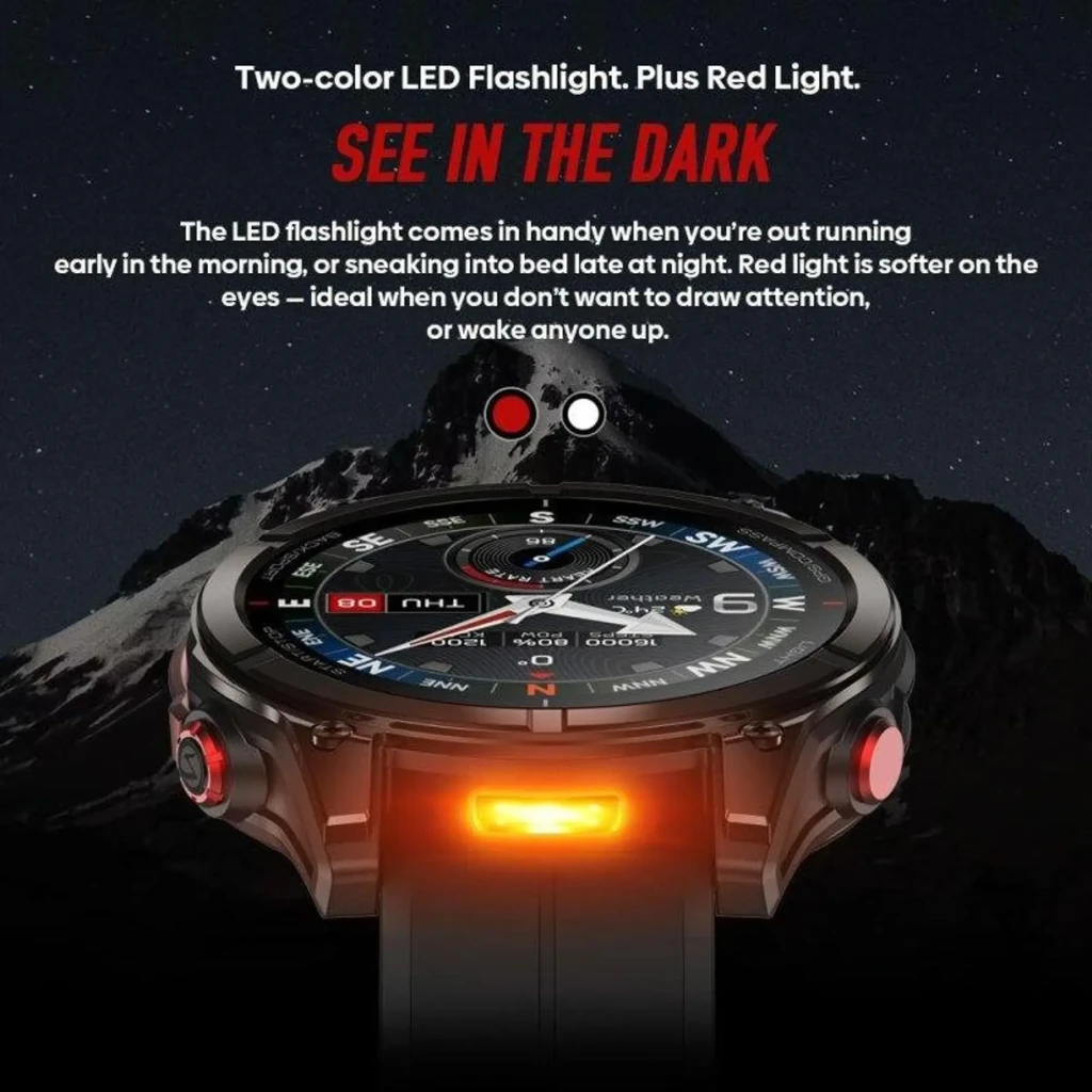 Zeblaze Stratos 4 Pro Bronze com caixa robusta, botões vermelhos, pulseira de silicone, tela redonda multifunção, mapas offline e lanterna LED bicolor - Item2