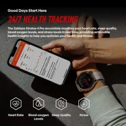 Zeblaze Stratos 4 Pro Preto com mostrador redondo, mapas offline e orientação passo a passo, lanterna LED bicolor, rastreio 24/7 e métricas de saúde
