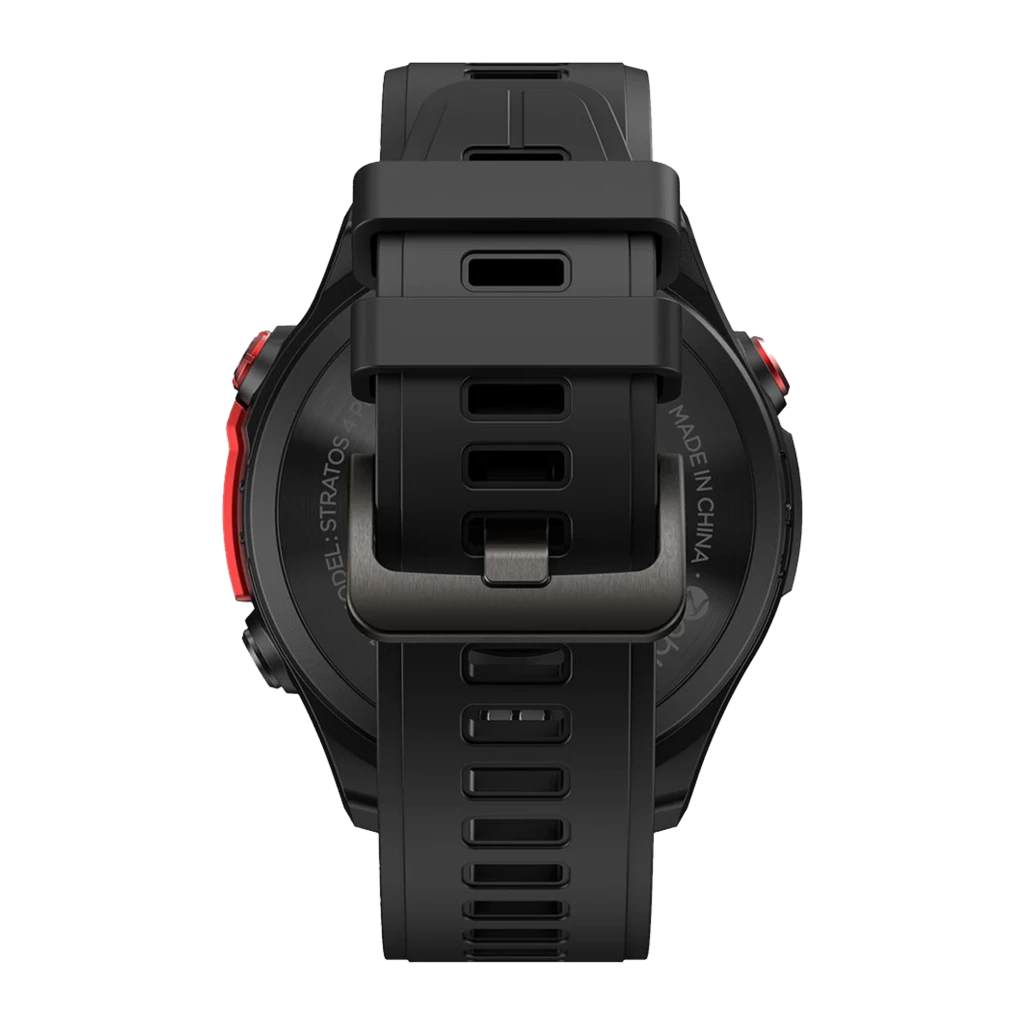 Montre connectée Zeblaze Stratos 4 Pro Noir avec boîtier robuste, lunette métallique, écran circulaire multi-cadrans, boutons rouges et bracelet silicone - Ítem10