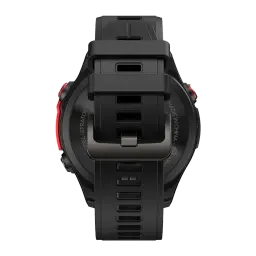 Zeblaze Stratos 4 Pro Preto com pulseira de silicone preta, fivela metálica robusta, botões laterais vermelhos e design esportivo resistente