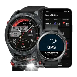 Zeblaze Stratos 4 Pro Preto com mostrador robusto, tela AMOLED, GPS, mapas offline com orientação passo a passo e lanterna LED bicolor integrada