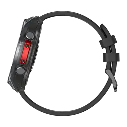Zeblaze Stratos 4 Pro Preto com corpo robusto, lateral vermelha metálica, dois botões texturizados e pulseira de silicone; lanterna LED bicolor integrada