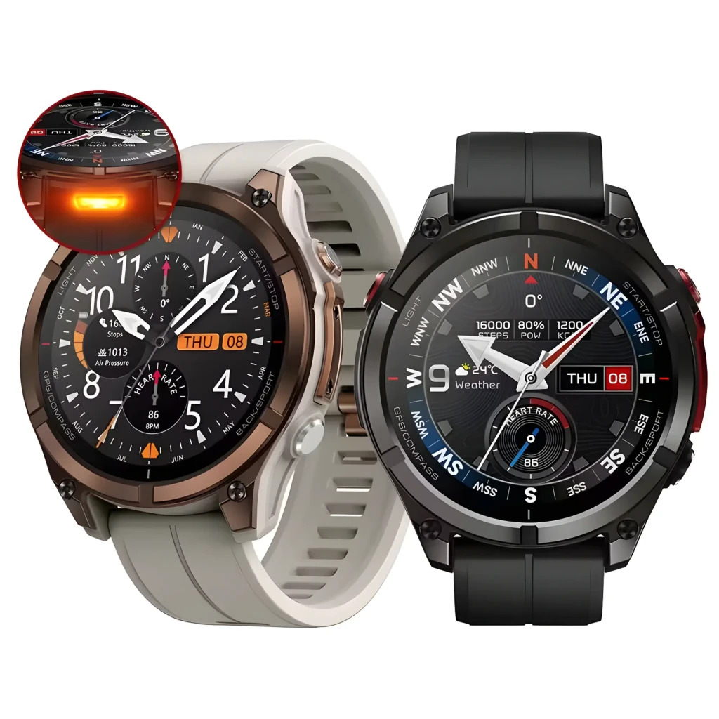 Zeblaze Stratos 4 Pro Bronze com caixa robusta, botões vermelhos, pulseira de silicone, tela redonda multifunção, mapas offline e lanterna LED bicolor - Item7