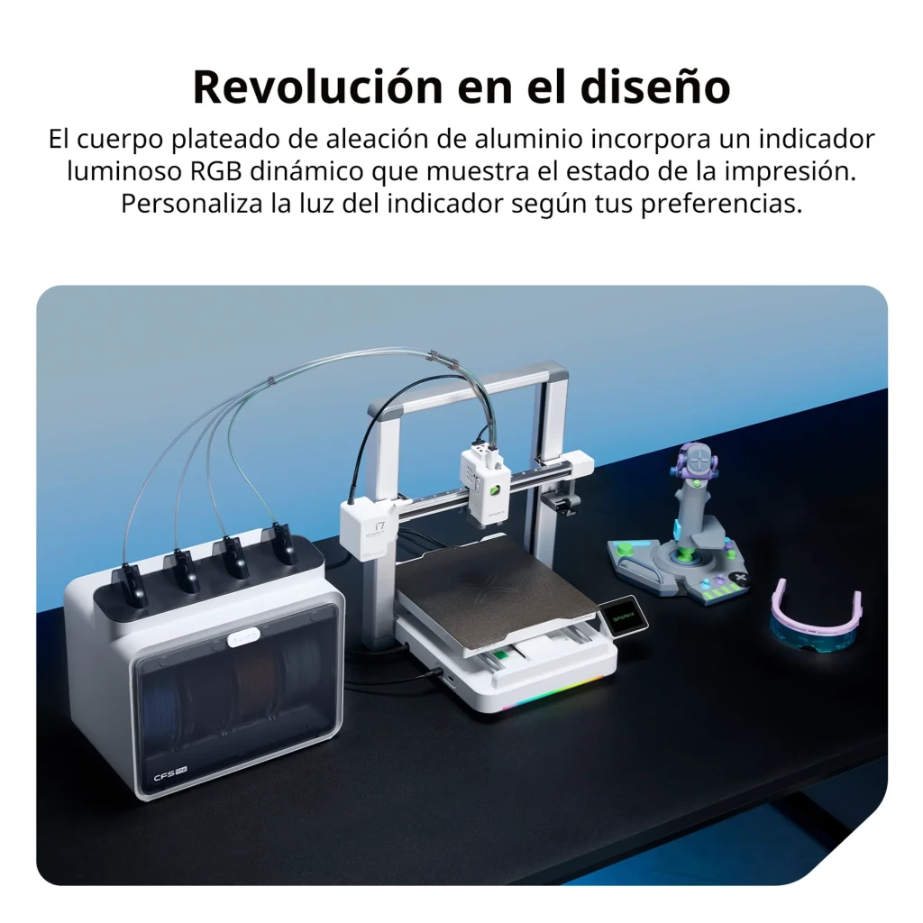 Imprimante 3D Creality SPARKX i7 CFS Lite FDM 4 couleurs, bobine verte sur support, cadre métal rigide, plateau doré, écran tactile, éclairage RGB - Ítem9