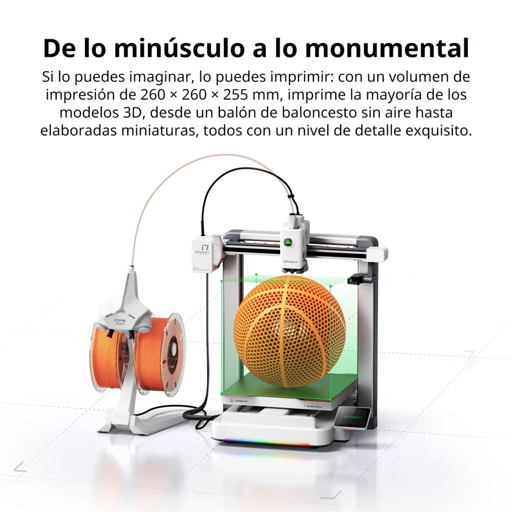 Imprimante 3D Creality SPARKX i7 CFS Lite FDM 4 couleurs, bobine verte sur support, cadre métal rigide, plateau doré, écran tactile, éclairage RGB - Ítem8