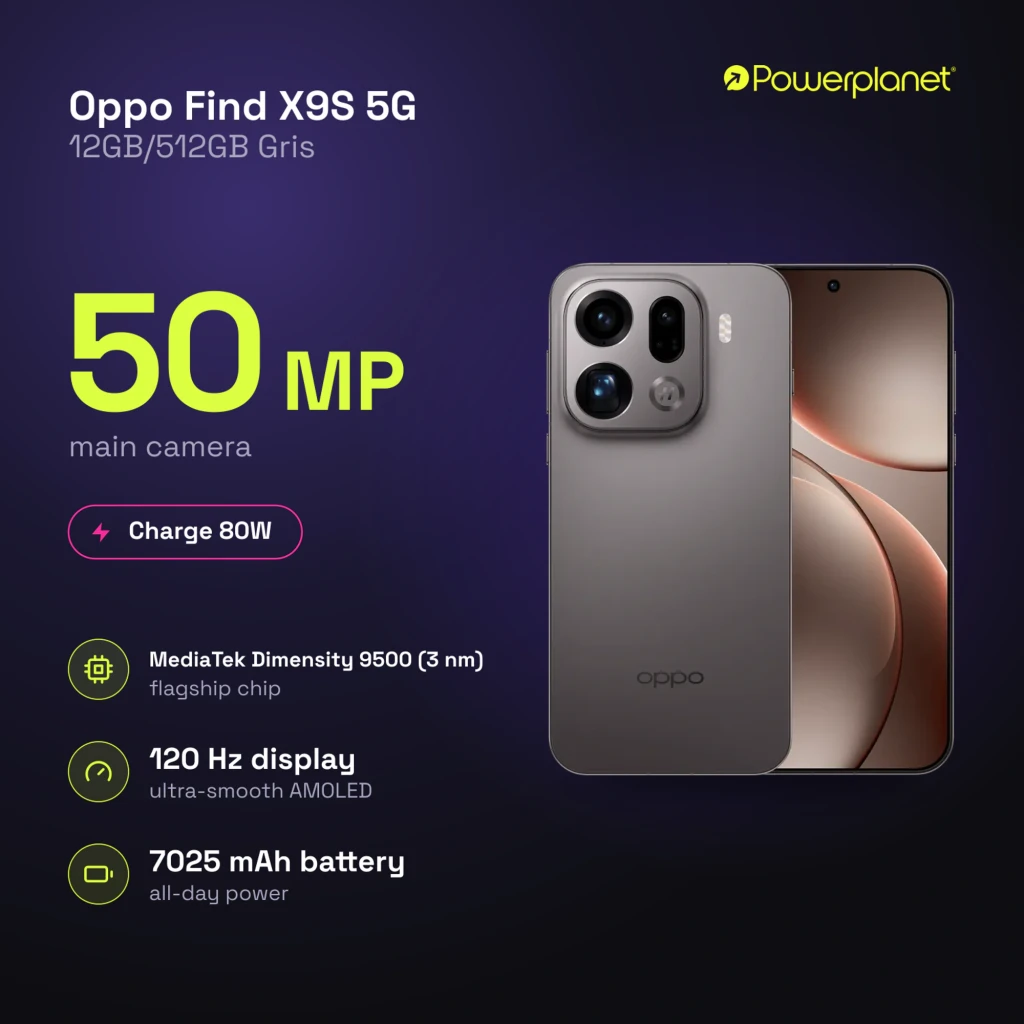 Oppo Find X9S 5G cinzento com módulo de câmeras saliente, lente periscópica 3x, traseira fosca e tela AMOLED 6,59 polegadas com furo central e bordas finas - Item1