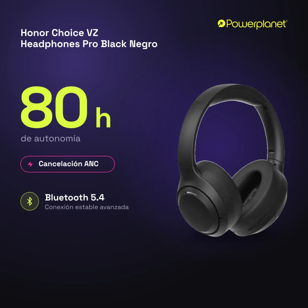Casque Honor Choice VZ Headphones Pro ANC Adaptative Supra-Auriculaire noir, arceaux rembourrés, coussinets épais, commandes latérales discrètes - Ítem4