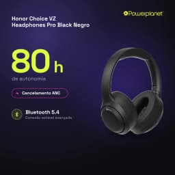 Auscultadores Honor Choice VZ Headphones Pro ANC Adaptativa em preto, design over-ear acolchoado, 80 h de autonomia, Bluetooth 5.4 e cancelamento ativo de