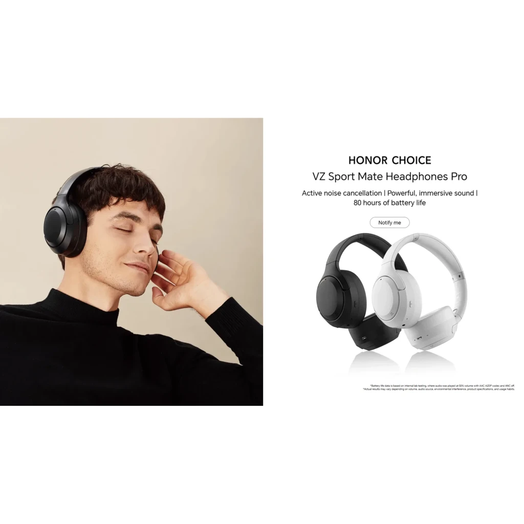 Casque Honor Choice VZ Headphones Pro ANC Adaptative Supra-Auriculaire noir, arceaux rembourrés, coussinets épais, commandes latérales discrètes - Ítem5