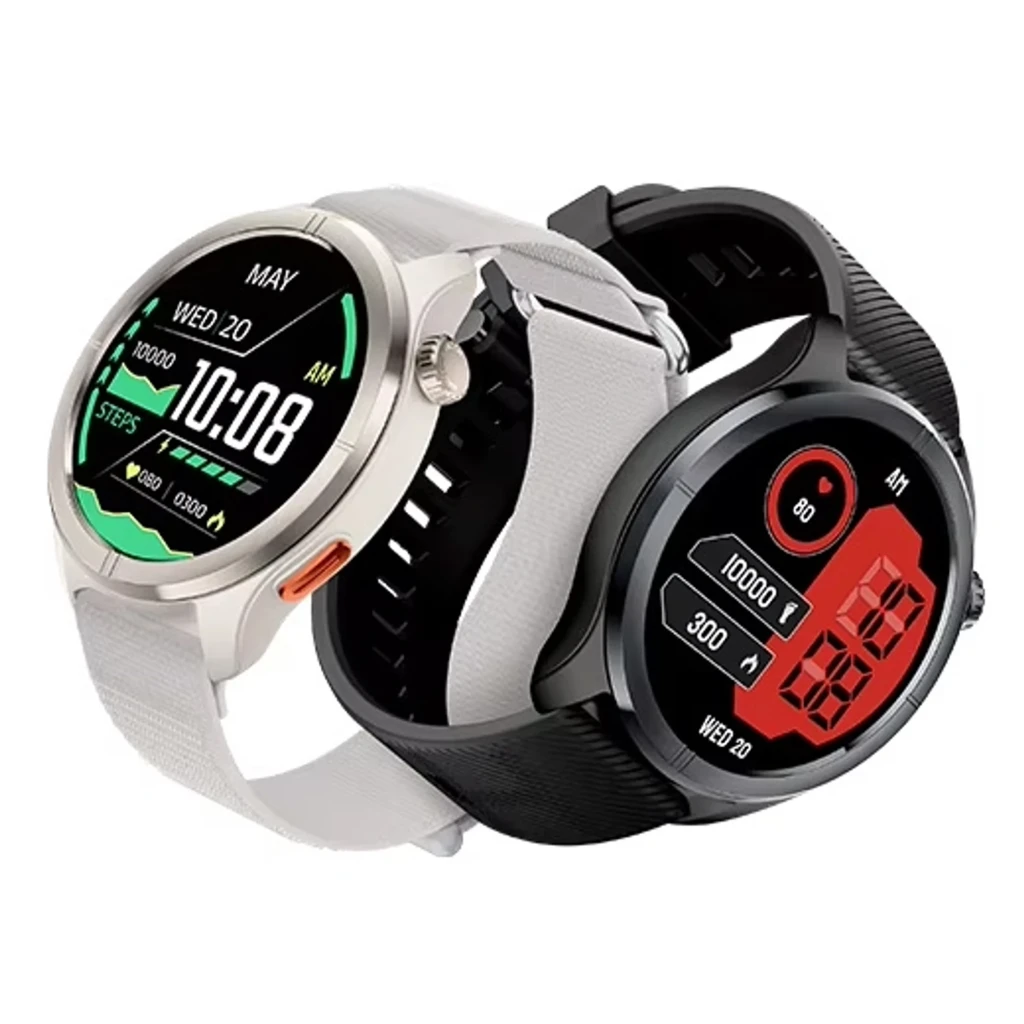 Montre connectée Haylou Solar Neo 2 noire avec cadran rond, écran couleur bleu, boîtier métal, bouton latéral orange et bracelet silicone noir - Ítem5