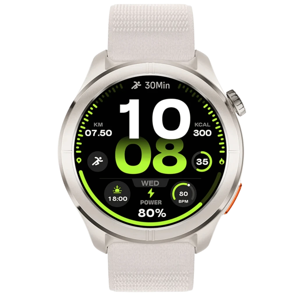 Montre connectée Haylou Solar Neo 2 Argenté avec boîtier métal, écran rond couleur, bouton latéral orange, bracelet tissu gris, affichage sport et - Ítem6