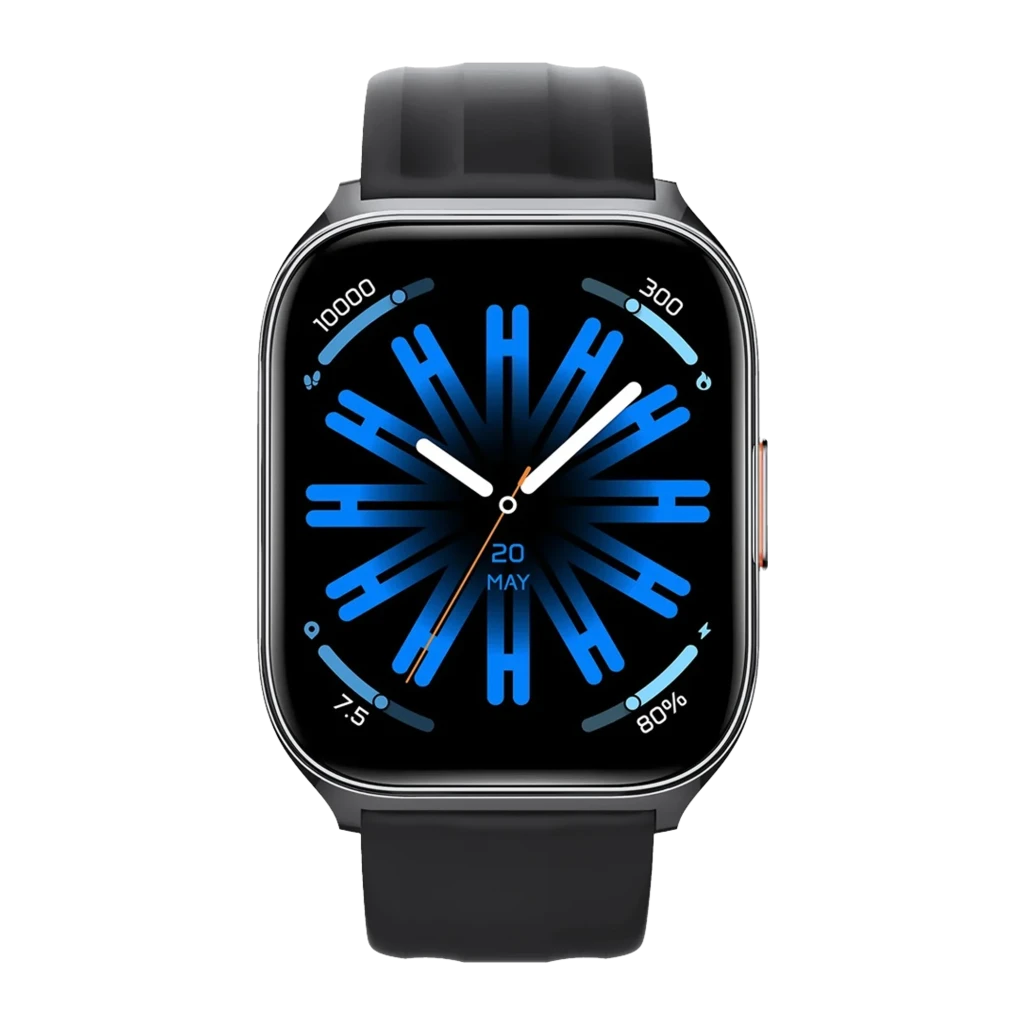 Haylou Watch 3 Noir au boîtier rectangulaire métal, écran couleur avec cadran bleu futuriste, bracelet silicone noir, bouton latéral argenté - Ítem1