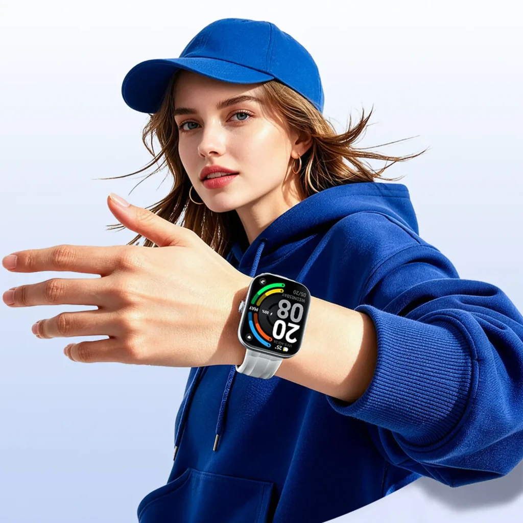 Montre Haylou Faro Noir avec écran rectangulaire noir et orange, boîtier métal argenté, couronne latérale, bracelet silicone noir, cadran sportif élégant - Ítem5