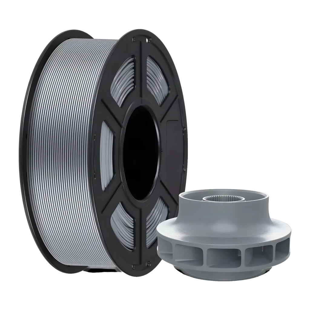 Filamento 3D Anycubic ASA 1.75mm Cinzento, vista principal: bobina completa com carretel preto e mini carretel cinzento à
