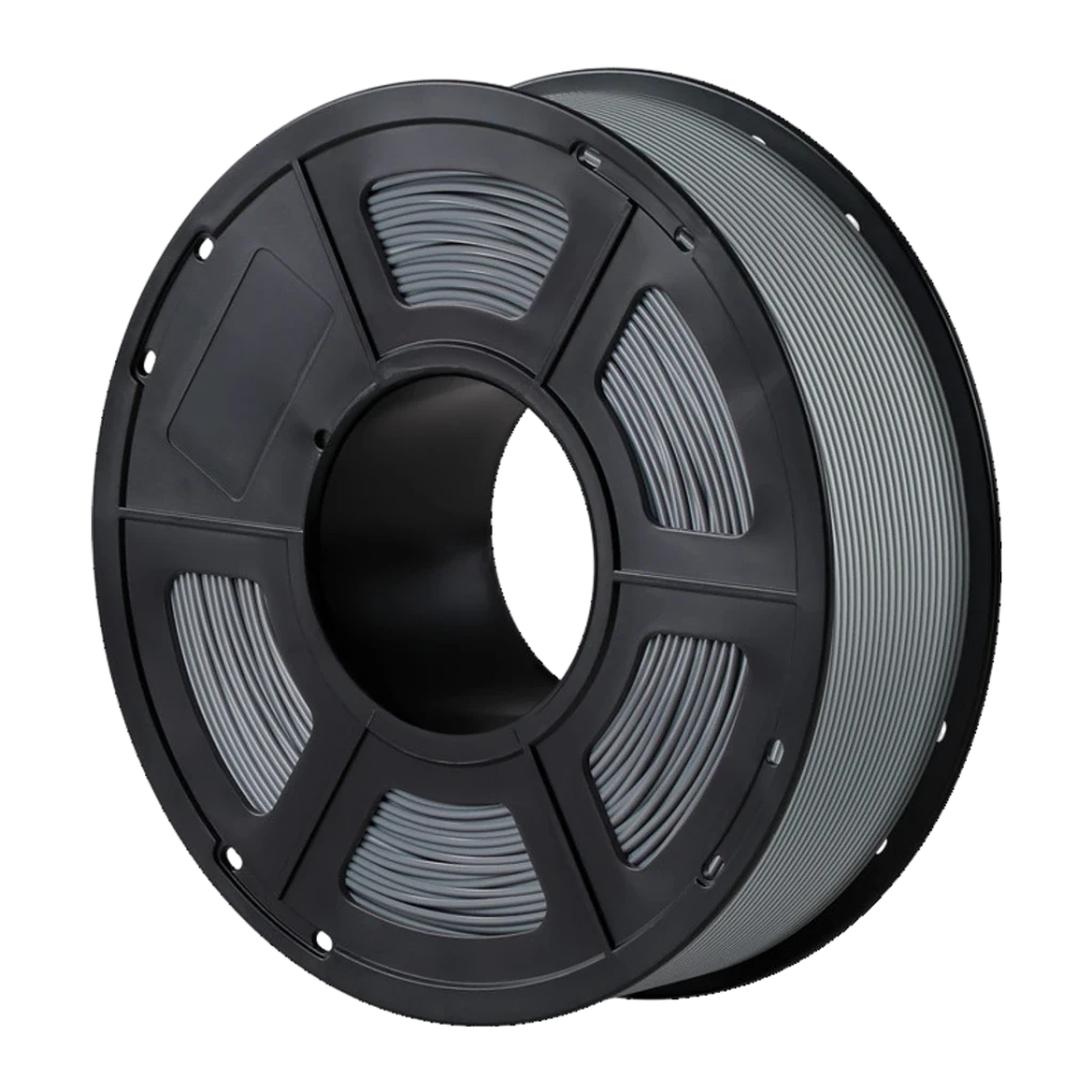 Filamento 3D Anycubic ASA 1.75mm Cinzento, vista em ângulo: bobine completa com carretel preto e filamento cinzento enrolado