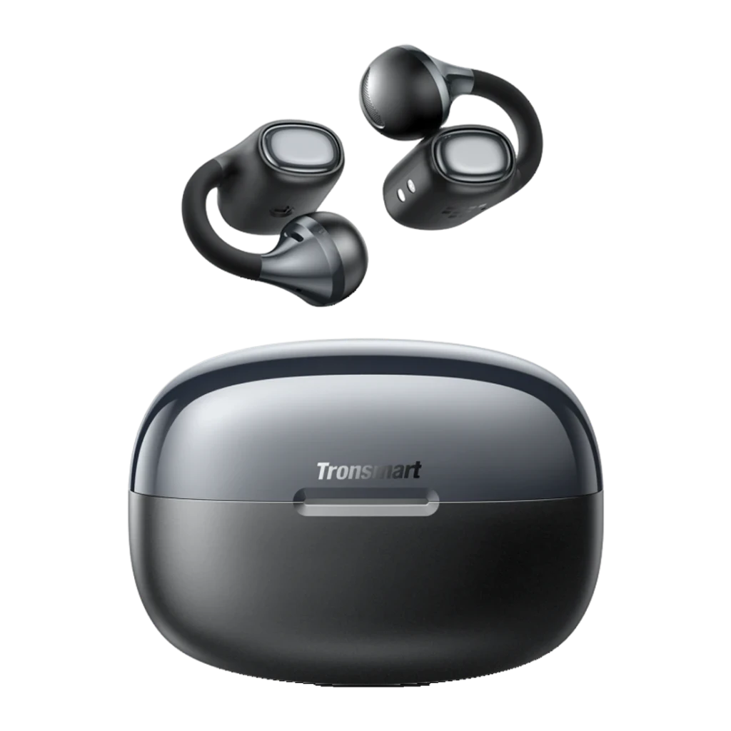 Auriculares Tronsmart OpenFly Clip 2 Bluetooth 6.0 32h (8h+estuche) Hi-Res LDAC Negro, vista frontal: auriculares con clip