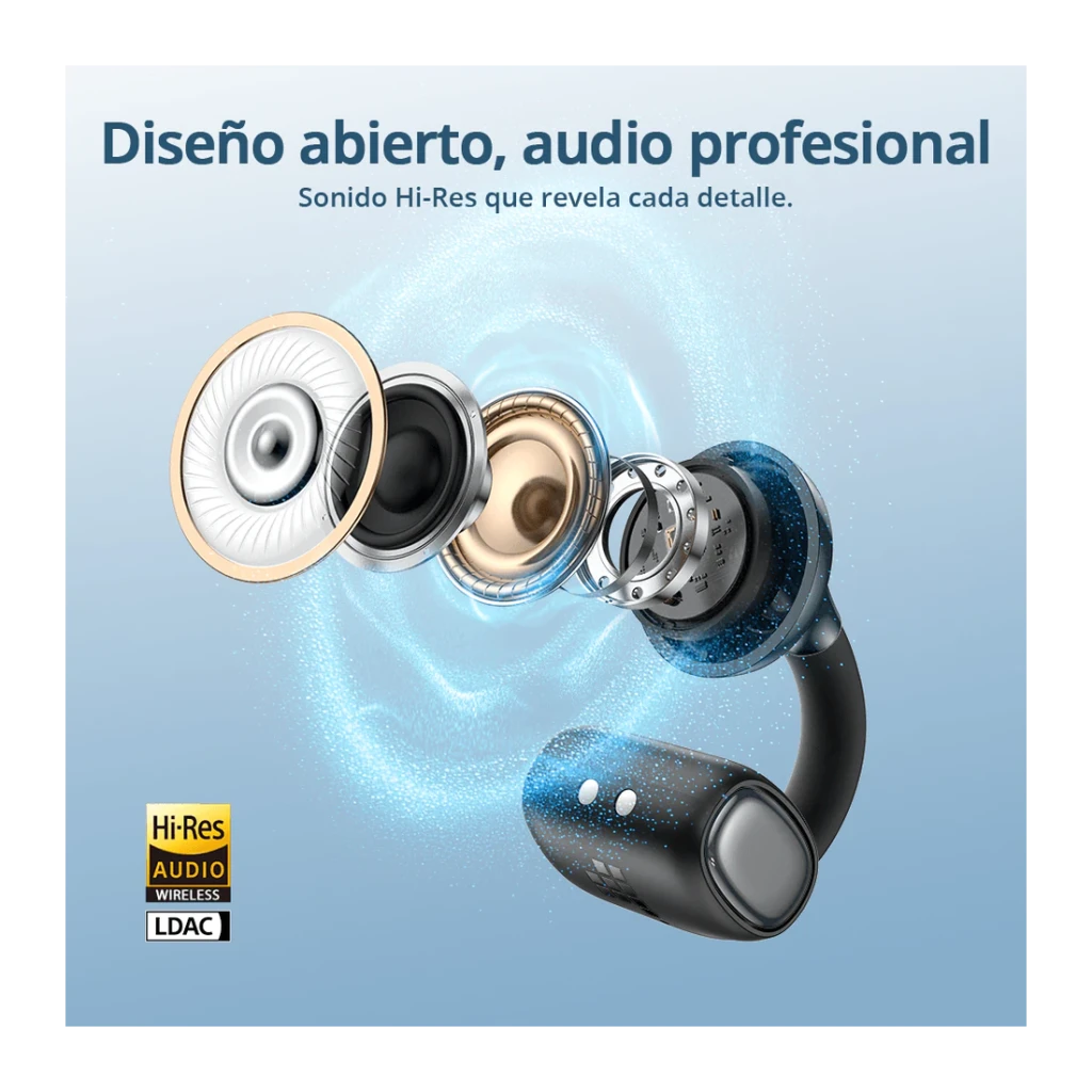 Auriculares Tronsmart OpenFly Clip 2 Bluetooth 6.0 32h (8h+estuche) Hi-Res LDAC Negro, explosión de capas del driver